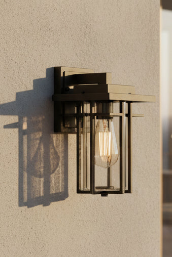 LUMAX outdoor wall light in matt black with clear glass and an aluminum finish